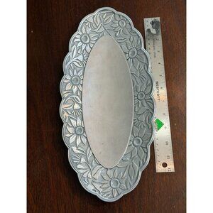 Gorham Sunflower Pattern Oval Aluminum Tray 12" Floral Design Vintage Decor